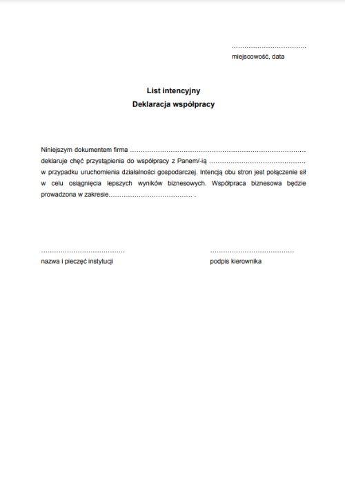 List intencyjny deklaracja współpracy do PUP